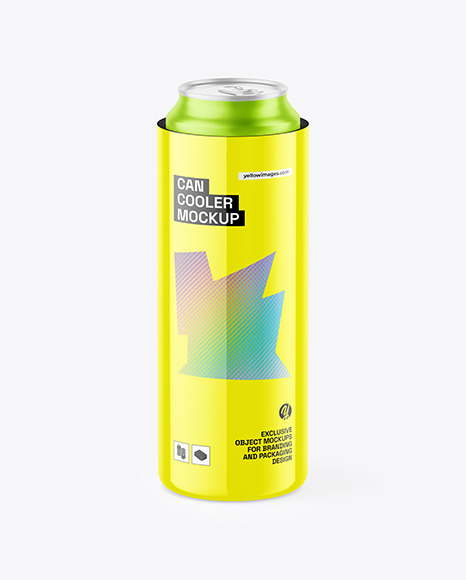 Glossy Can Cooler With Matte Metallic Can Mockup