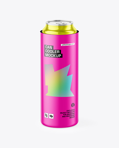 Matte Can Cooler With Glossy Metallic Can Mockup