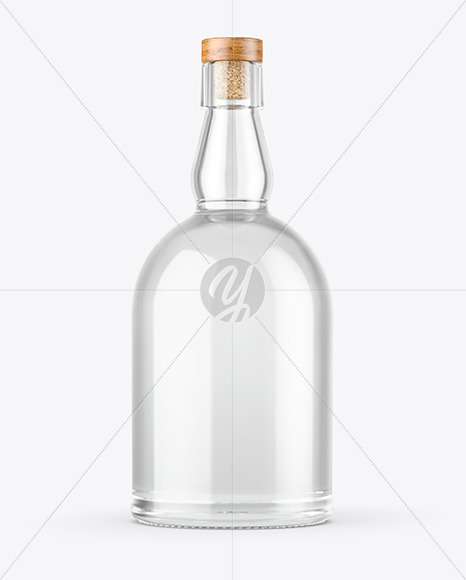 Clear Glass Vodka Bottle with Wooden Cap Mockup