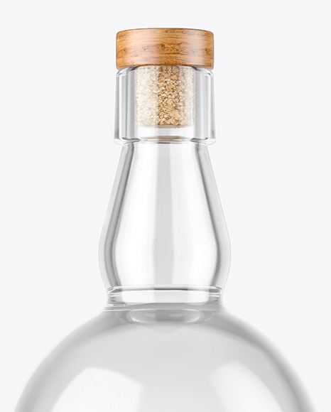 Clear Glass Vodka Bottle with Wooden Cap Mockup