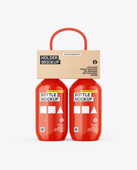Kraft Holder W/ Glossy Bottles Mockup