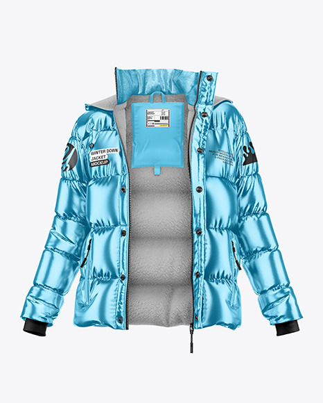 Metallic Woman&#039;s Down Jacket Mockup - Front View