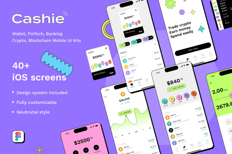 Cashie - Digital Wallet, FinTech, Banking, Crypto, Neubrutalist, Mobile UI kits