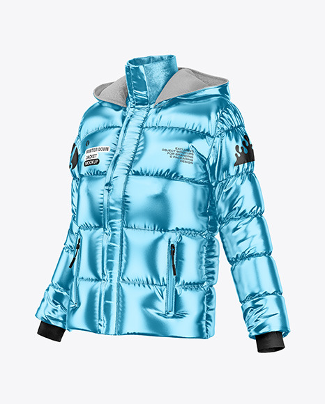 Metallic Women&#039;s Down Jacket Mockup - Half Side View