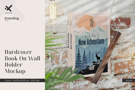 Hardcover Book On Wooden Wall Holder Mockup