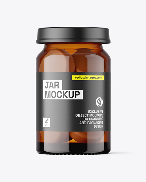Amber Glass Pills Jar Mockup
