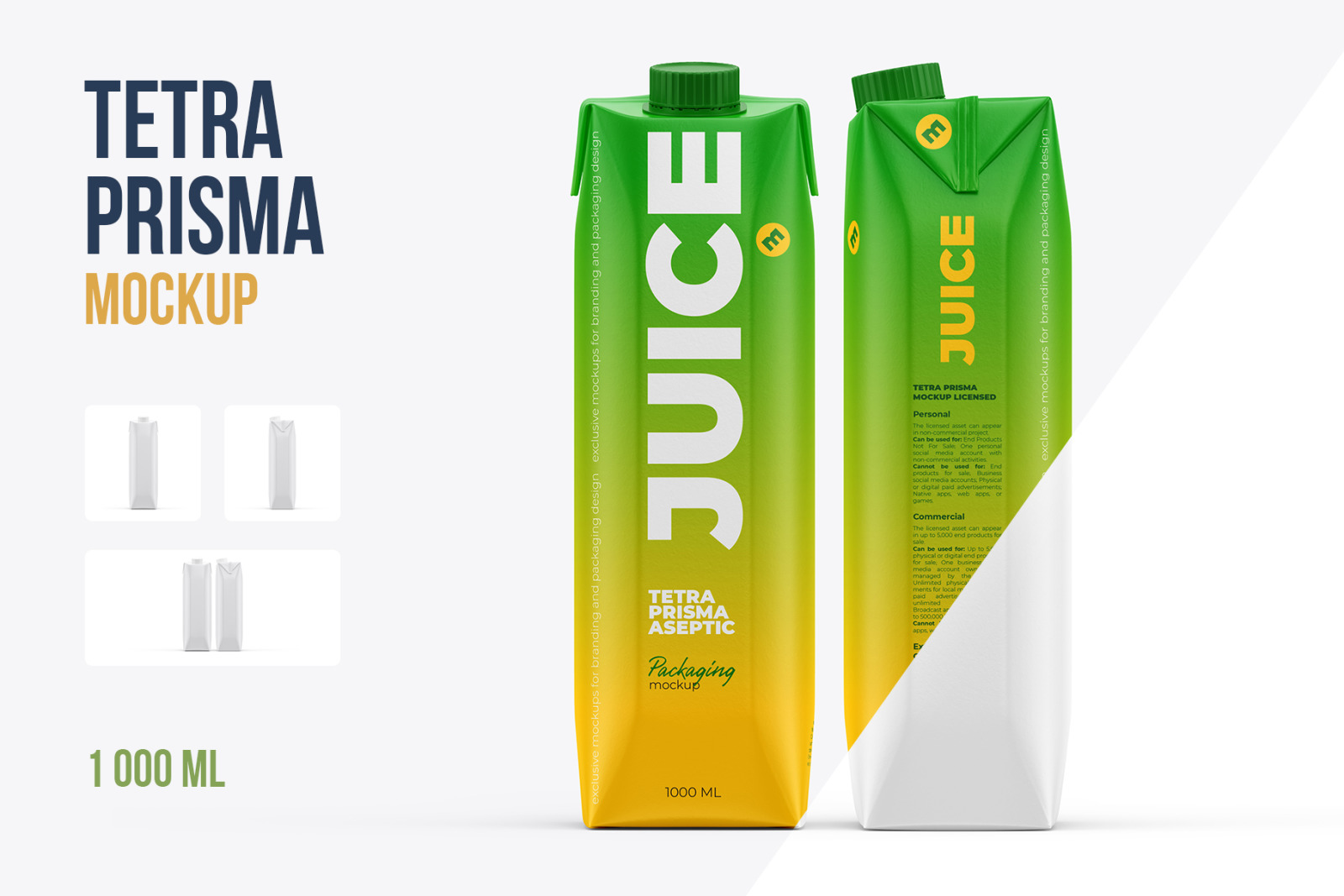 Juice Mockup. Tetra Prisma Aseptic 1000ml on Yellow Images Creative Store