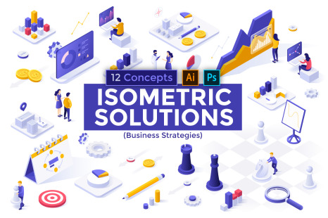 12 Isometric Templates. Business Strategies