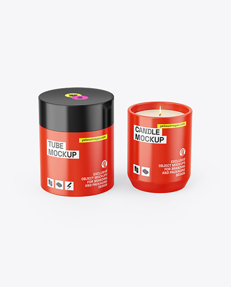 Glossy Tube W/ Glossy Candle Mockup