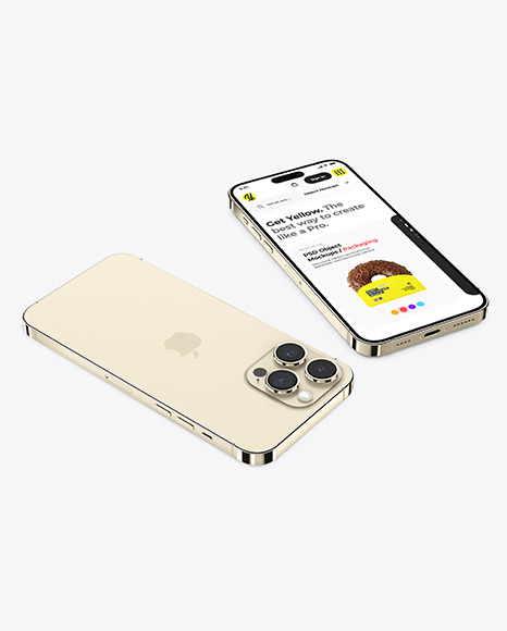 Two iPhone 14 Pro Max Gold Mockup