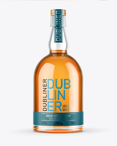 Clear Glass Whisky Bottle with Wooden Cap Mockup