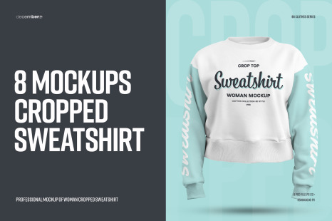8 Mockups Crop Top Woman Sweatshirt in 3D Style