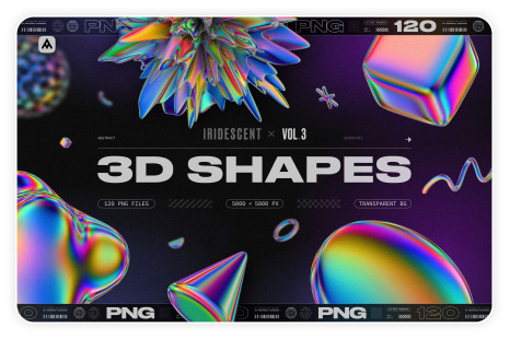 120 Iridescent geometric 3D shapes pack Vol.3