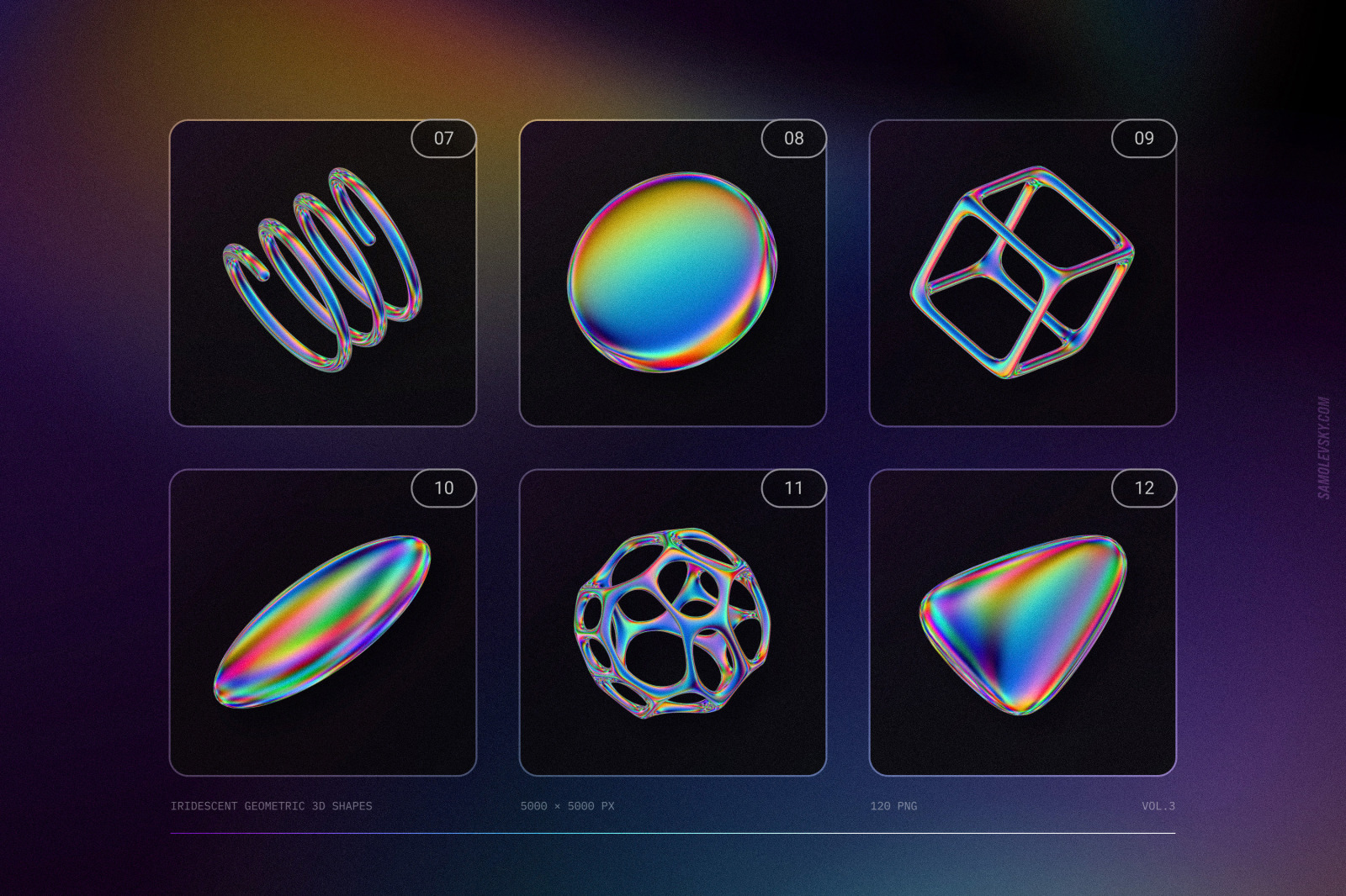 120 Iridescent geometric 3D shapes pack Vol.3