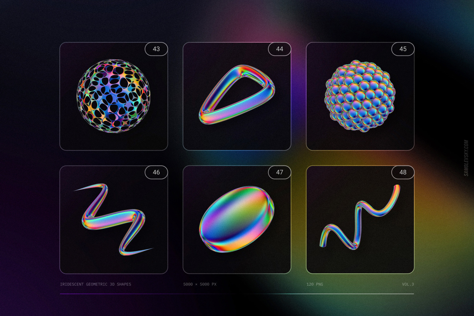 120 Iridescent geometric 3D shapes pack Vol.3