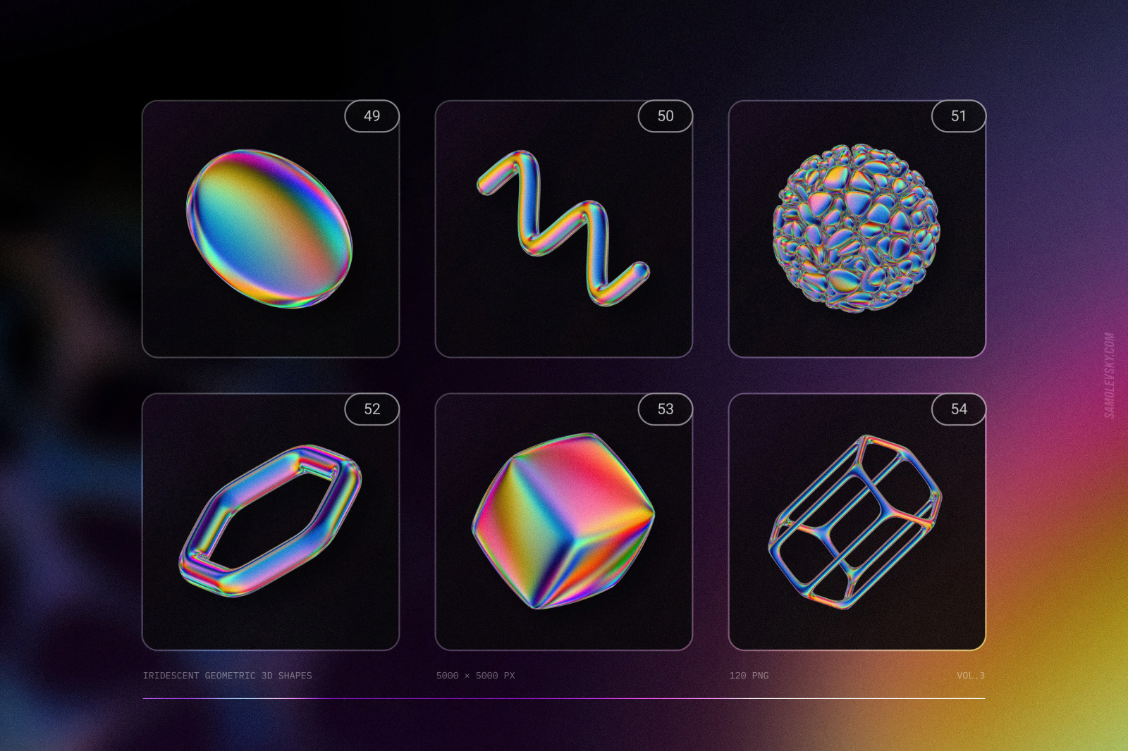 120 Iridescent geometric 3D shapes pack Vol.3