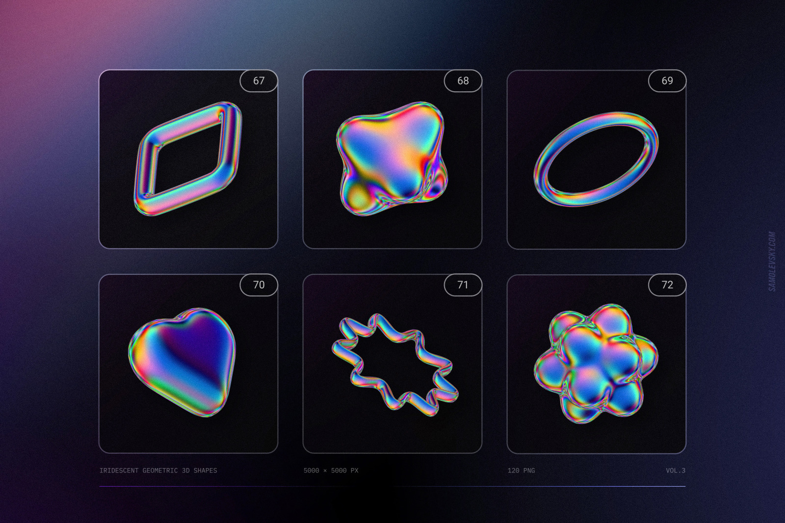 120 Iridescent geometric 3D shapes pack Vol.3