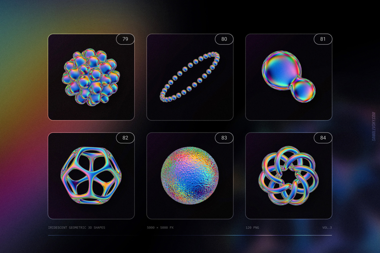 120 Iridescent geometric 3D shapes pack Vol.3