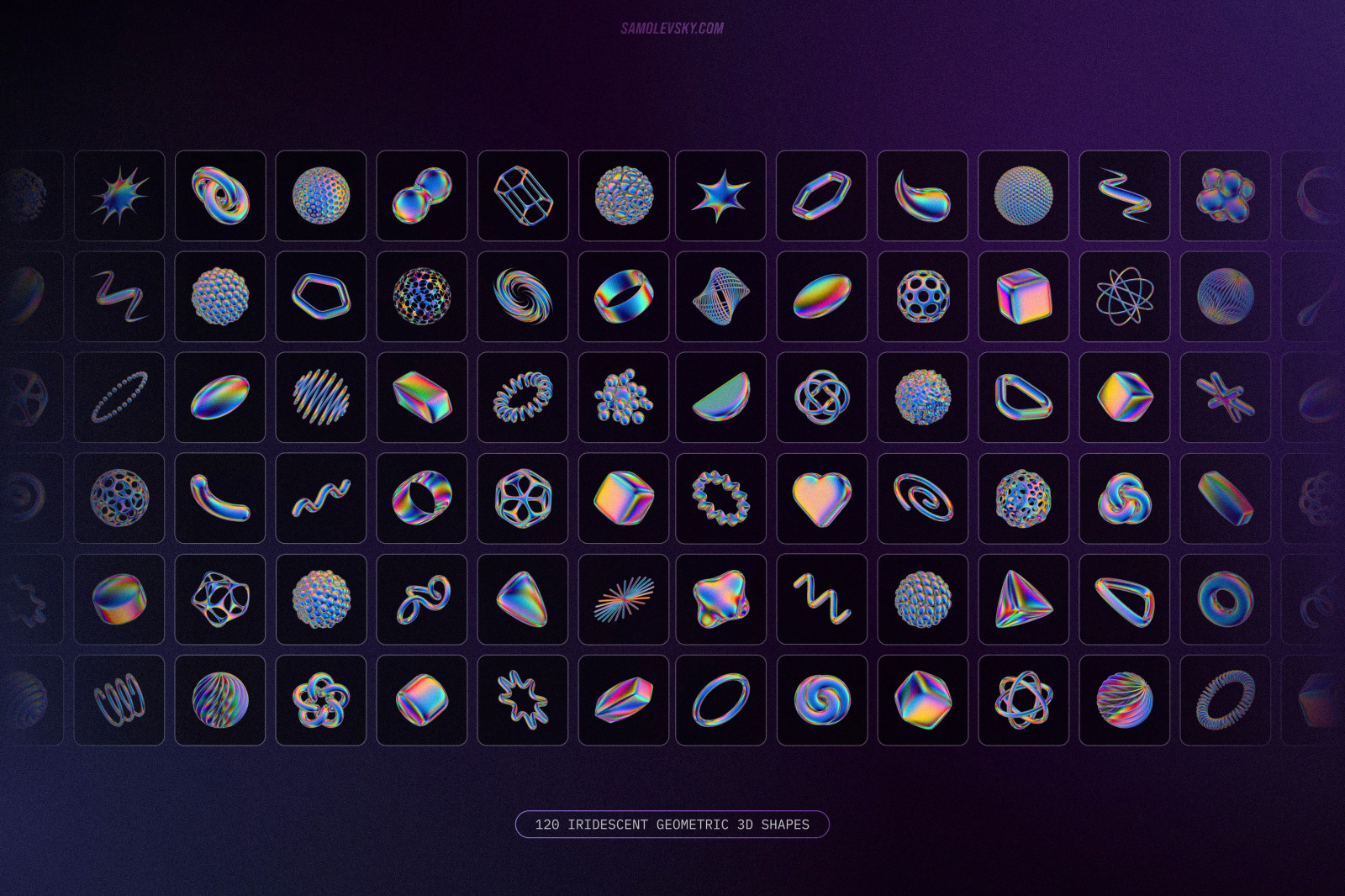 120 Iridescent geometric 3D shapes pack Vol.3