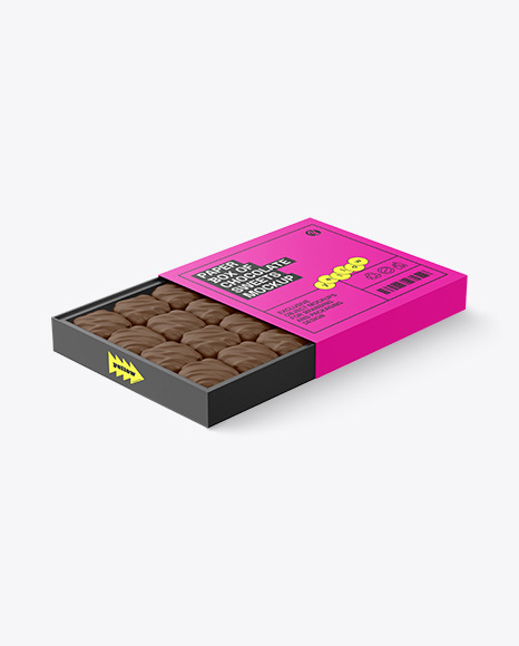 Opened Paper Box of Chocolate Sweets Mockup