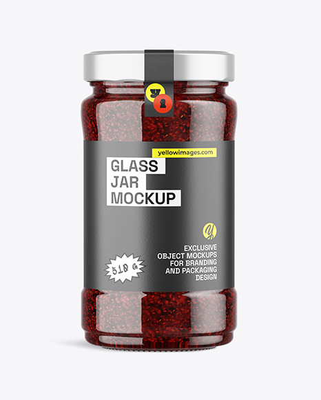 Clear Glass Jar with Raspberry Jam Mockup