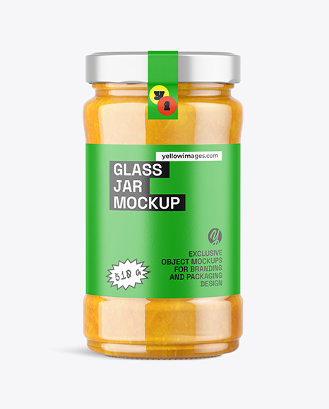 Clear Glass Jar with Mango Jam Mockup