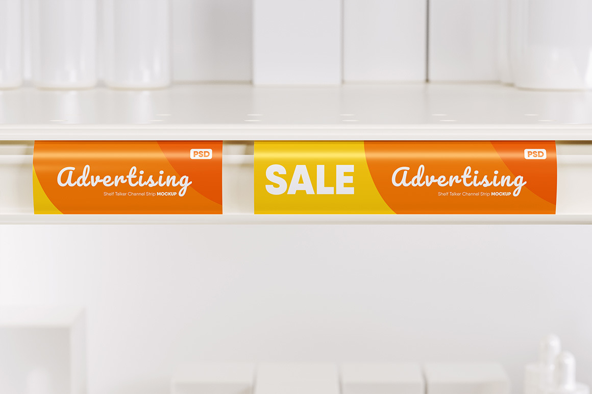 Shelf Talker Channel Strip Mockup on Yellow Images Creative Store