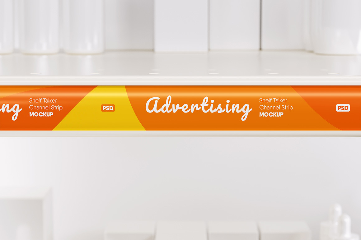 Shelf Talker Channel Strip Mockup on Yellow Images Creative Store