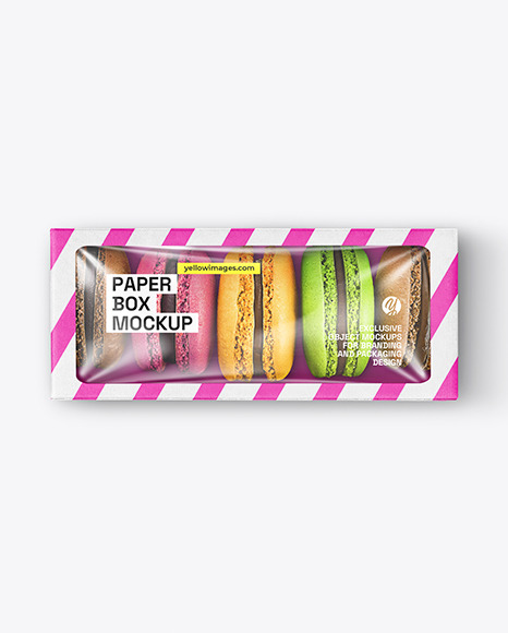 Paper Box With Macarons Mockup