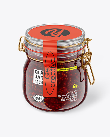 Glass Raspberry Jam Jar With Clamp Lid Mockup