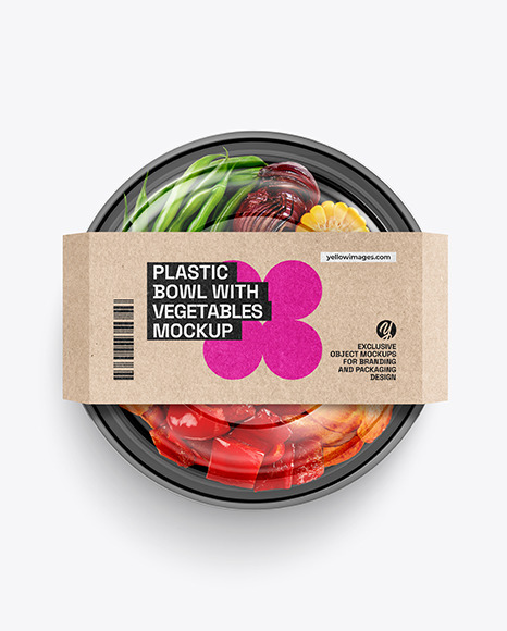 Plastic Bowl With Vegetables Mockup