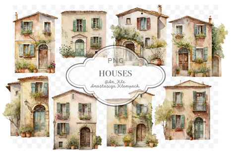 Old houses facades clipart png