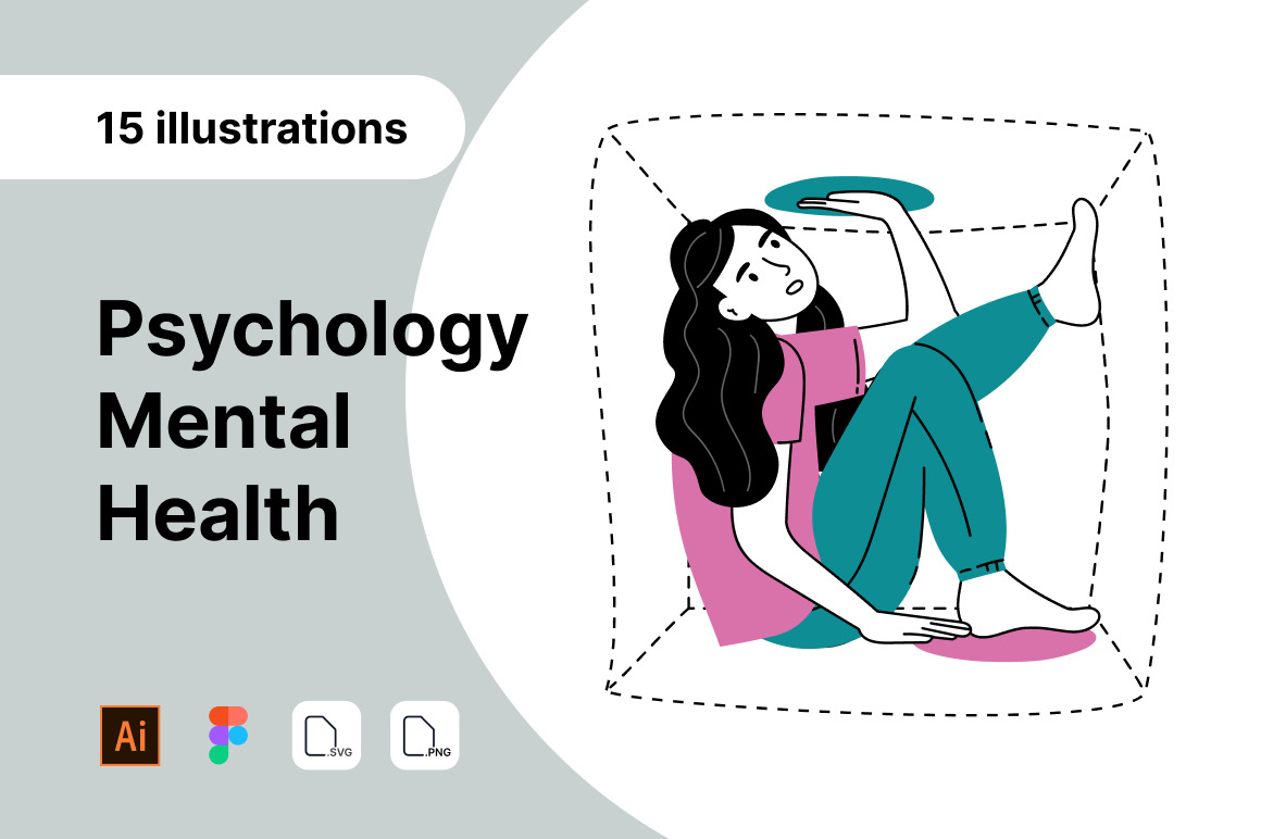 Psychology Mental Health 15 stylish unique illustrations on Yellow