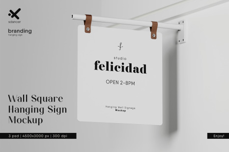Wall Square Hanging Sign Mockup