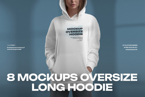 8 Mockups Woman Oversize Long Hoodie