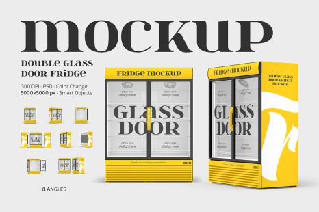 Double Glass Door Fridge Mockup Set
