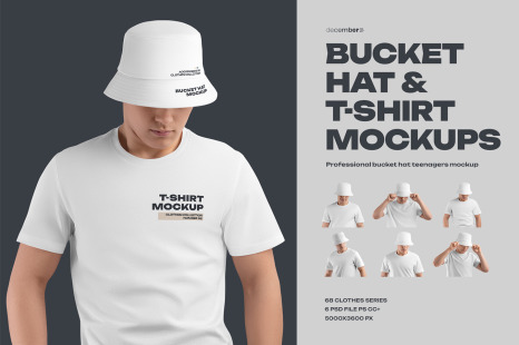 6 Mockups Bucket Hat and T-Shirt