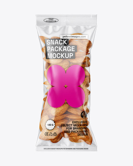 Clear Plastic Flow Pack w/ Almonds Mockup