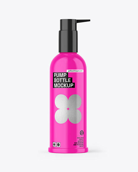 Glossy Cosmetic Bottle with Pump Mockup