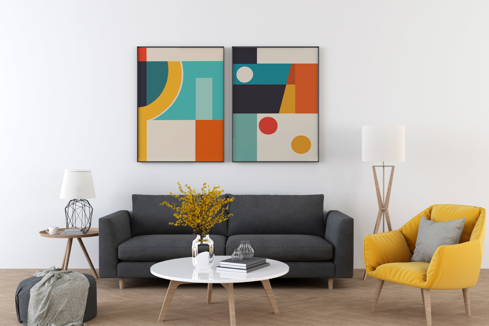 Abstract Geometric Shapes Wall Decor on Yellow Images Creative Store