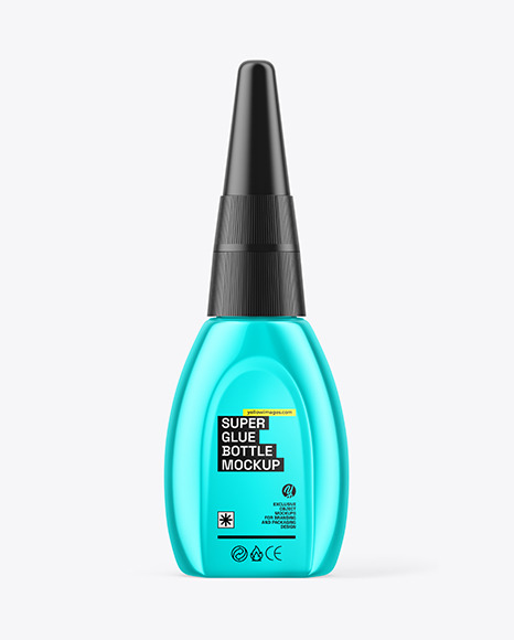 Glossy Metallic Super Glue Bottle Mockup