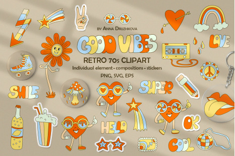 Good Vibes Retro 70s Clipart