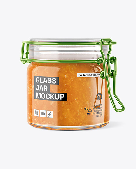 Clear Glass Jar With Apricot Jam Mockup