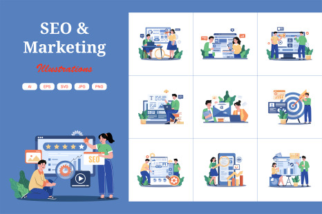 M688_SEO &amp; Marketing Illustration Pack