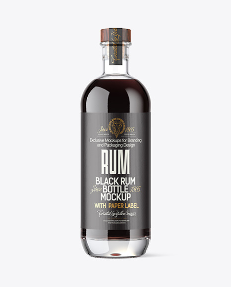 Clear Glass Black Rum Bottle Mockup