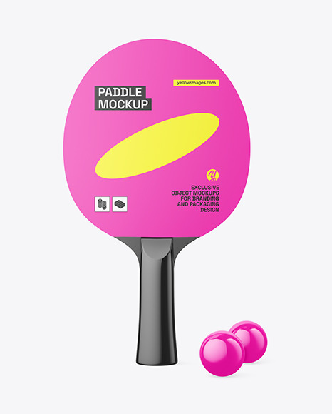 Glossy Ping Pong Paddle &amp; Balls Mockup