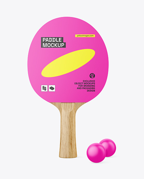 Ping Pong Paddle with Wooden Handle &amp; Balls Mockup