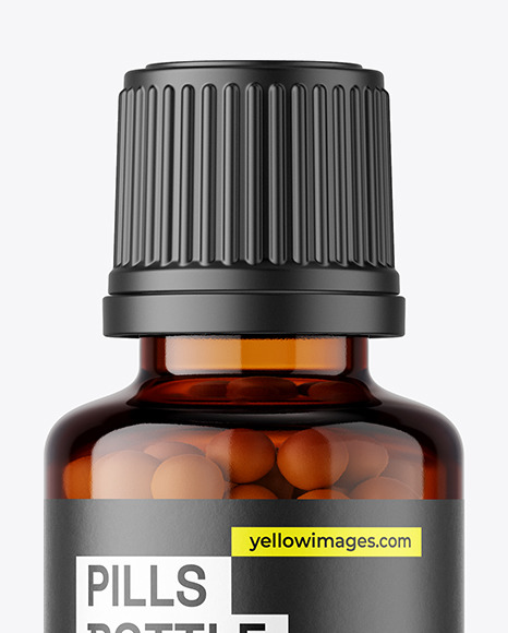30ml Amber Pills Bottle Mockup on Yellow Images Object Mockups