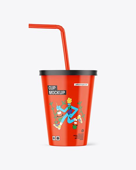 Glossy Cup With Straw Mockup