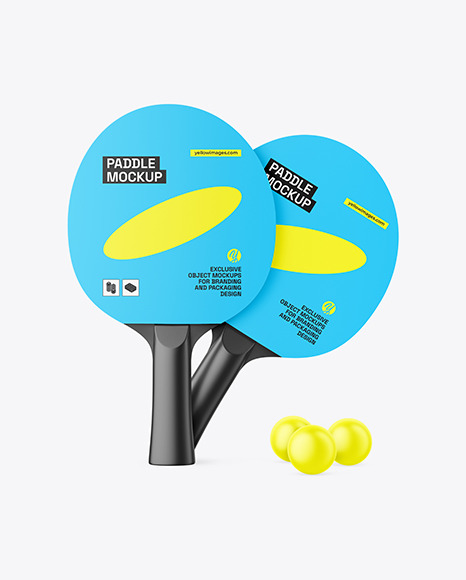 Two Matte Ping Pong Paddles &amp; Balls Mockup